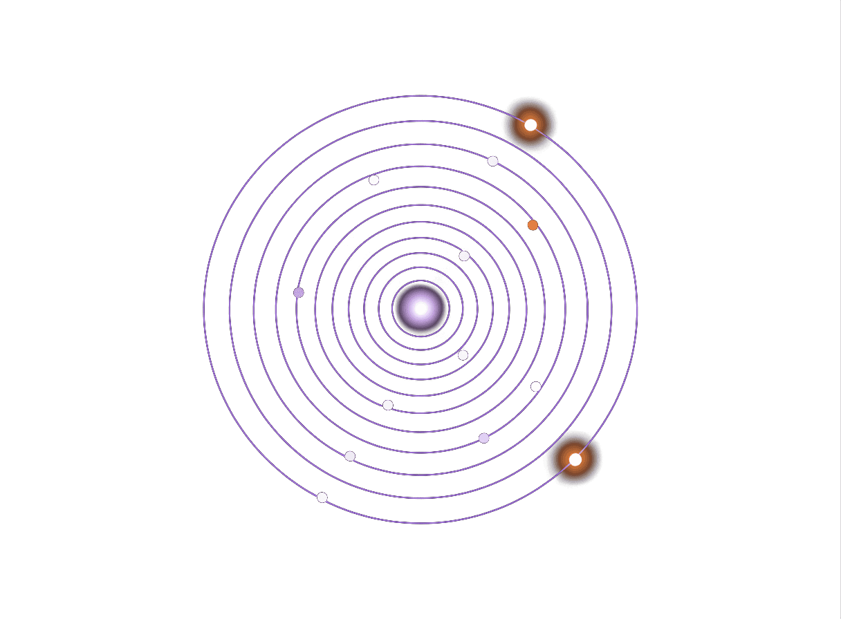 Champ de mesure concentrique : la plupart des points restent dans les cercles, deux ressortent en dehors et sont signalés.